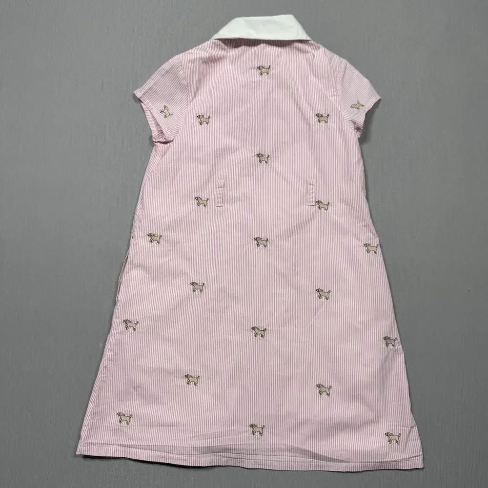 Gymboree Pink Striped Puppy Dog Bow Button Front Shirt Dress Girls Size 6 Golden